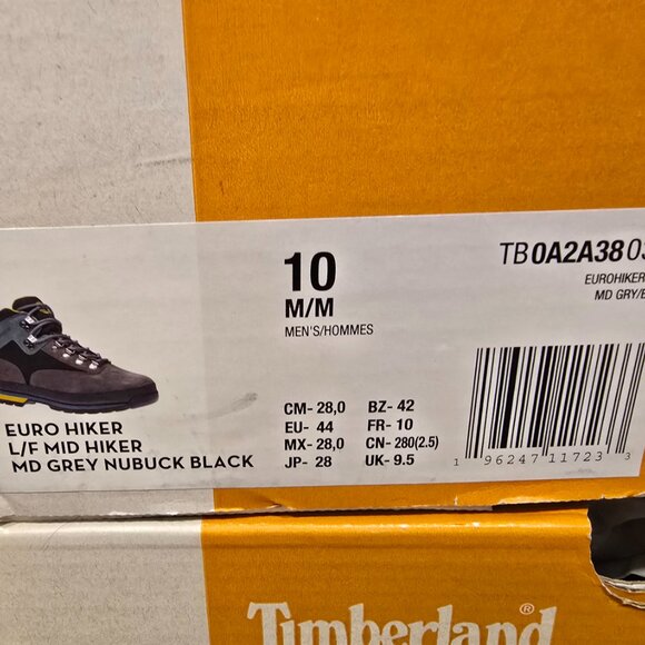 Timberland Euro Hiker Mid Men's Winter Boots Grey / Black / Yellow Size 10 NEW - Picture 10 of 15